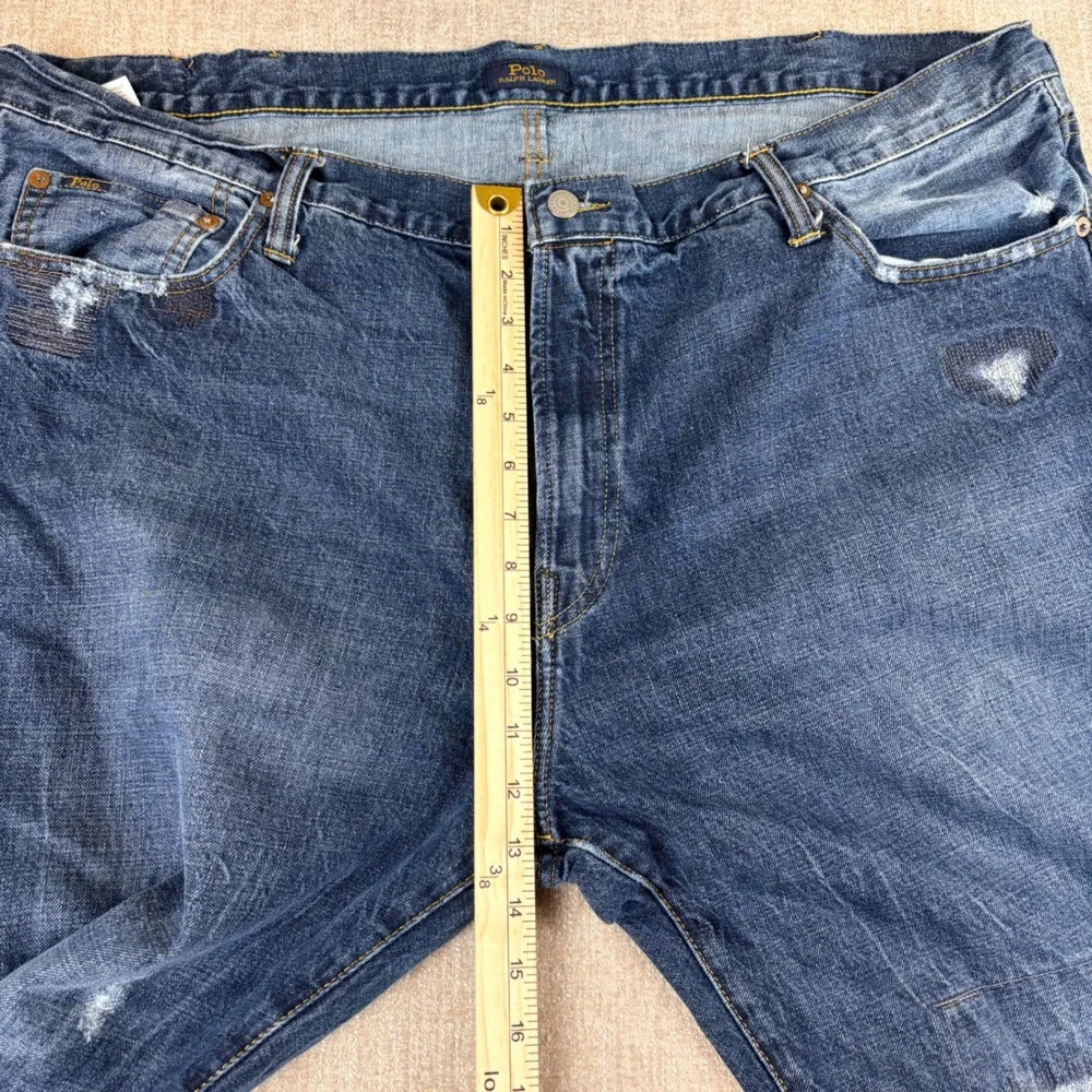 Polo Ralph Lauren Mens Hampton Relaxed Straigh Distressed Blue Jeans 44x30